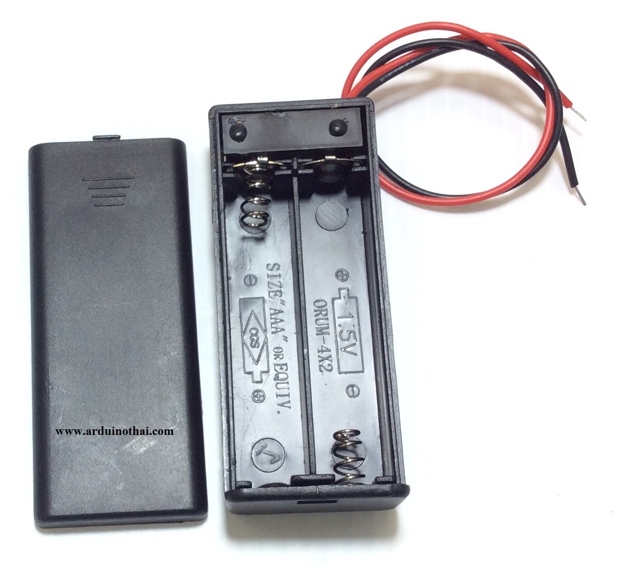 รางถ่าน AAA 2 ก้อนพร้อมฝาปิดและสวิตซ์