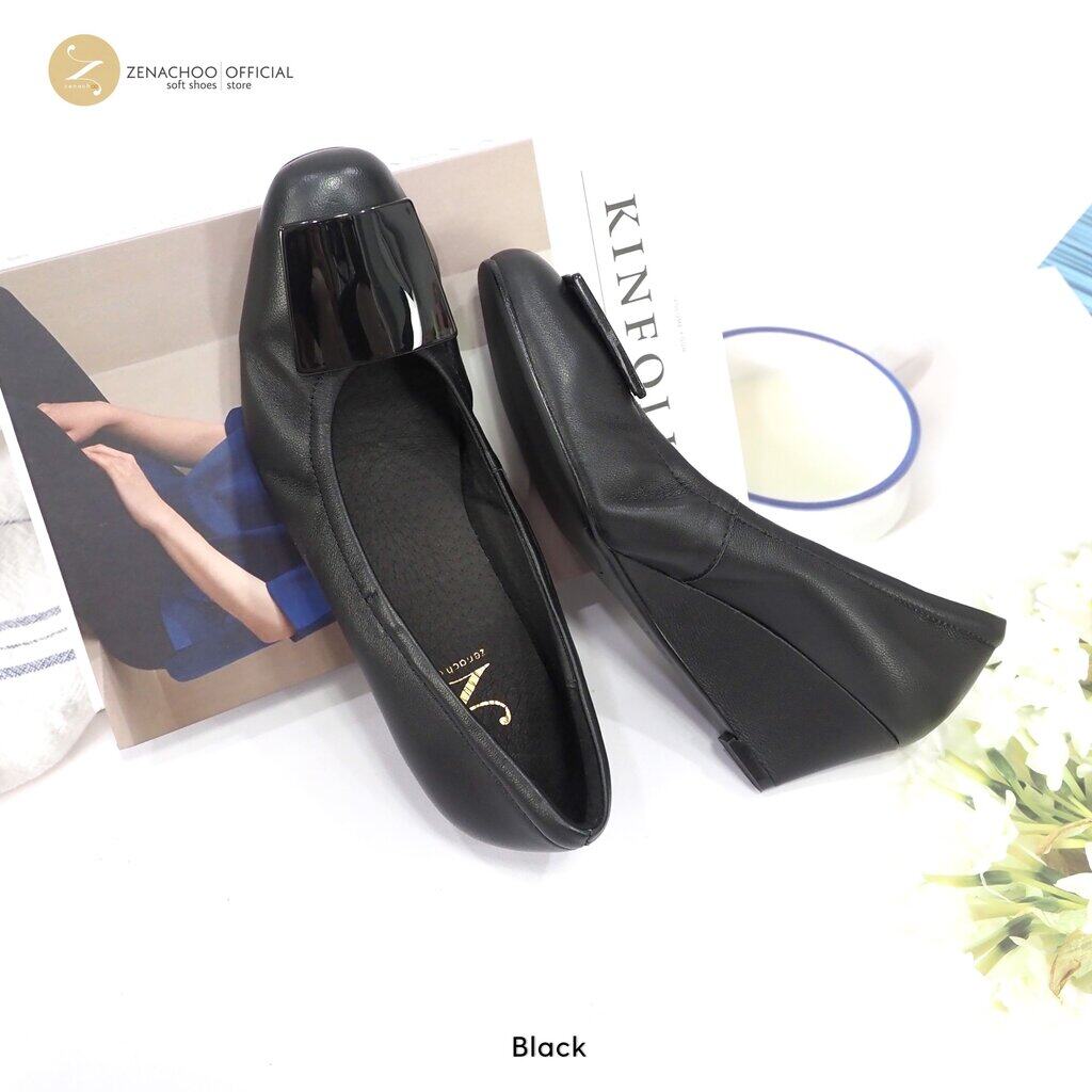 ทรงปกติ เปลี่ยนไซส์ได้-ไม่รับคืน Zenachoo รุ่น Linya สูง 2 นิ้ว รองเท้าหนังแกะแท้ ส้นเตารีด ทรงสวยนิ่มสบาย