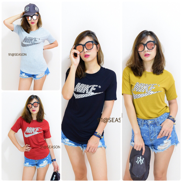 เสื้อยืดผู้หญิงแบรนด์ตามรูป คอกลม เนื้อผ้าเรย่อนนำเข้า ใส่ชิวๆ สบายๆ แมชได้หลายสไตล