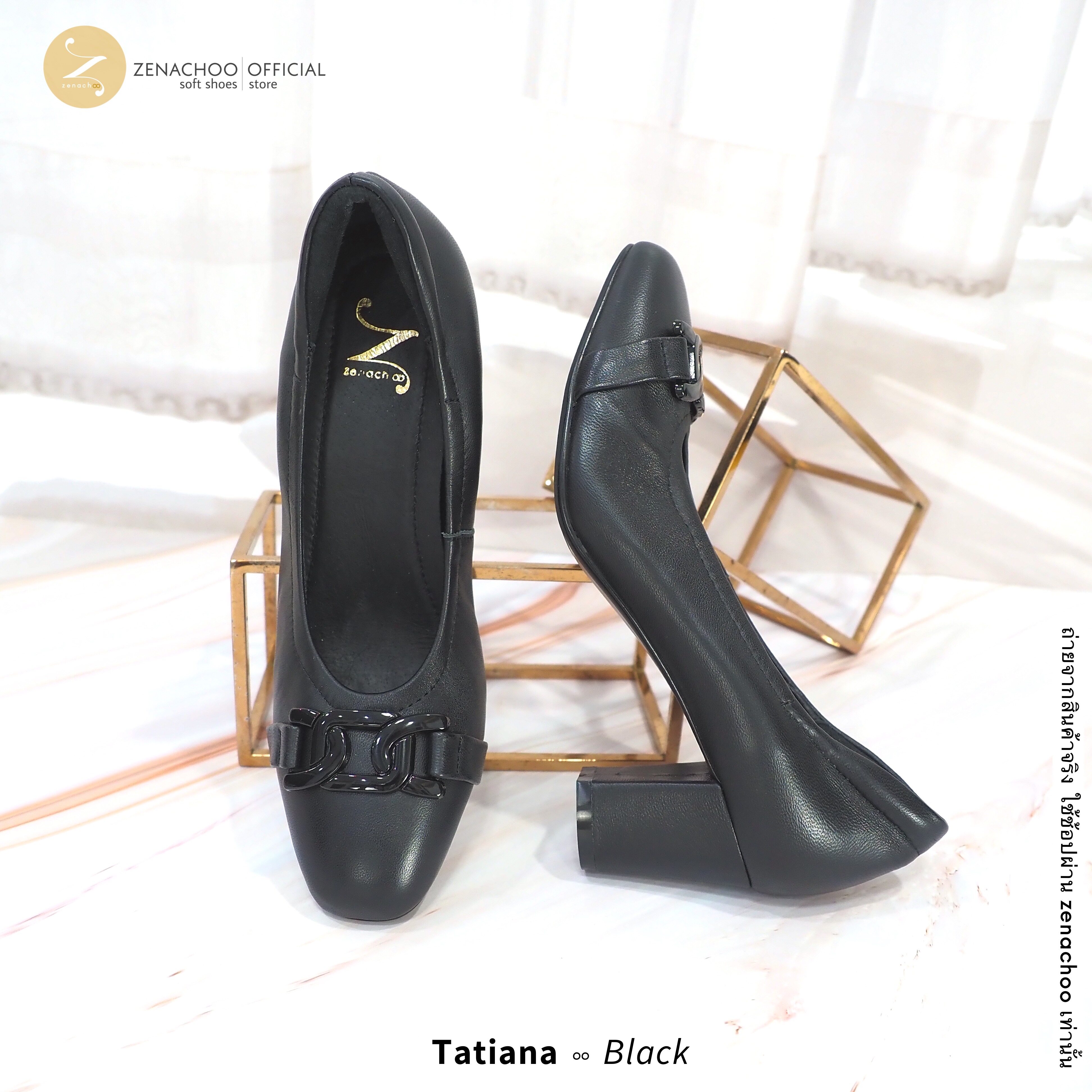 ทรงปกติ เปลี่ยนไซส์ได้-ไม่รับคืน Zenachoo รุ่น Tatiana สูง2นิ้ว หนังแกะแท้ ทรงสวยมาก