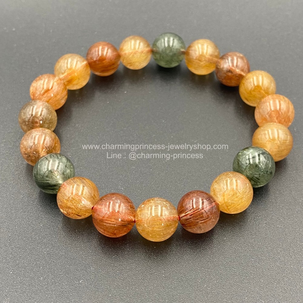 Rutillated Quartz (Multi Color) ไหมรวมสี 11 มม AAA ราชามหาโชค เด่นเรื่องความมั่งคั่งและร่ำรวย หินเรียกทรัพย์รับโชค