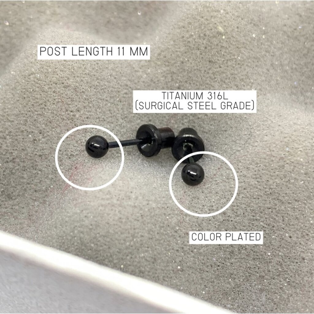 (สำหรับเจาะที่ร้านเท่านั้น)Black 3 mm ต่างหูสำหรับผิวแพ้ง่ายแป้นตัน สแตนเลสเกรดการแพทย์ ปลอดภัย 100% _H2412