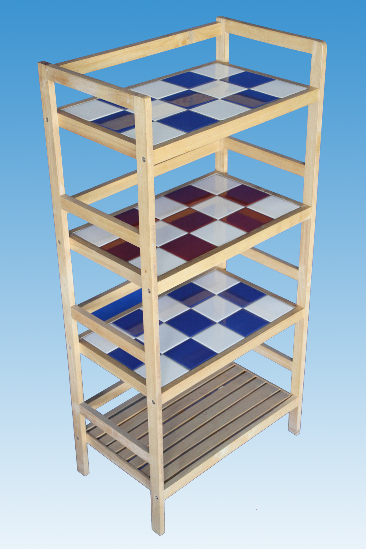 ชั้นวางของหน้ากระเบื้องไม้ยาง