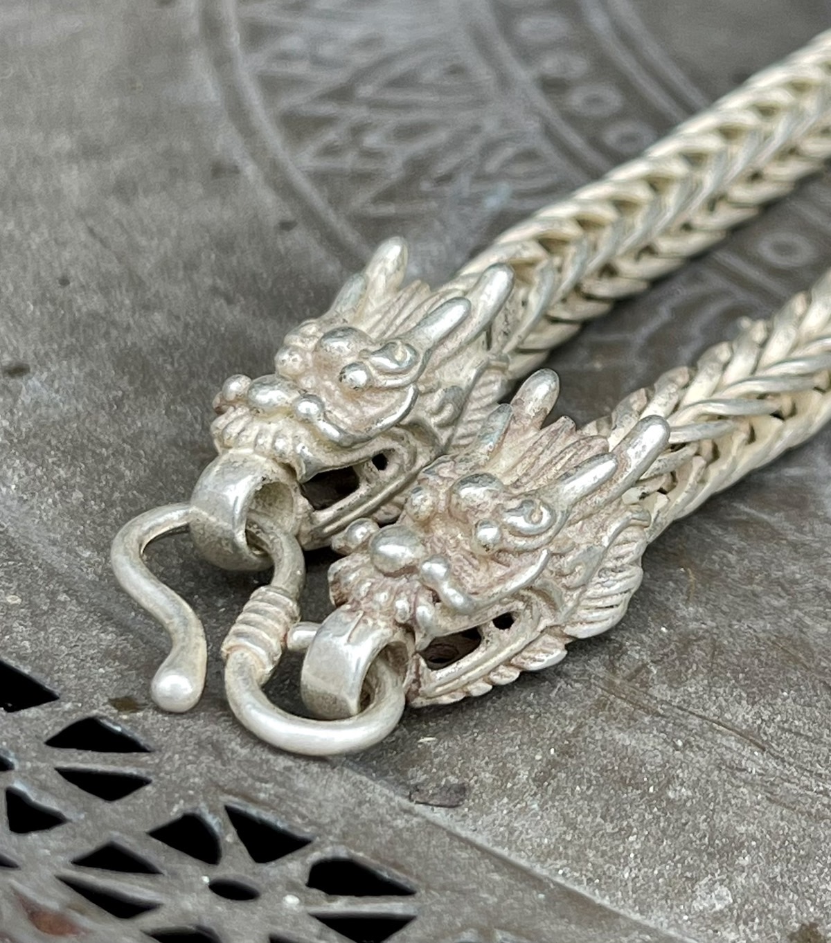 สร้อยคอเงิน สร้อยเงินเก่า หัวลายมังกร สร้อย