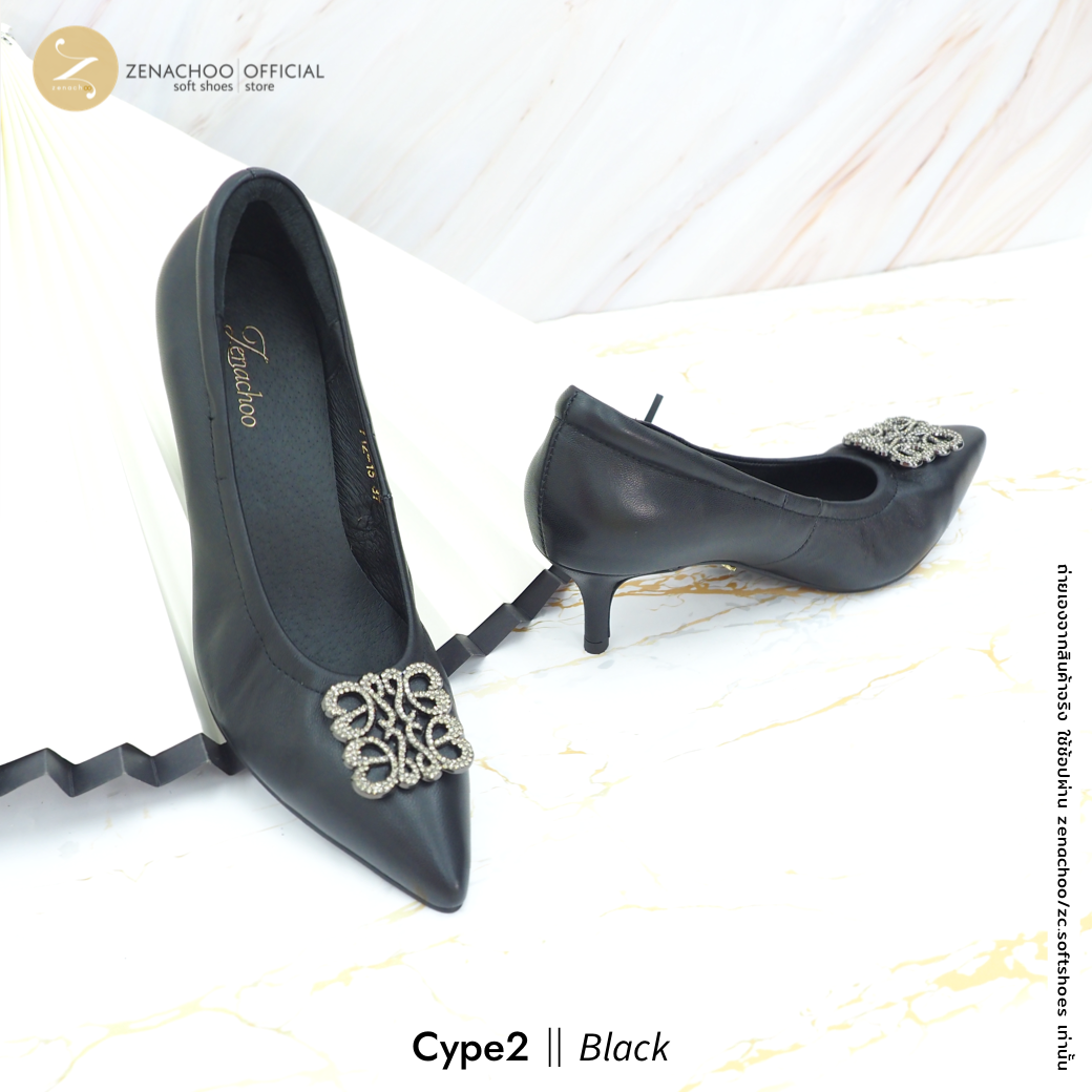 ทรงขายดี ใส่แล้วเท้าเพรียว ทรงปกติ เปลี่ยนไซส์ได้-ไม่รับคืน Zenachoo Cype2 สูง 2 นิ้ว รองเท้าหนังแกะแท้ ใส่สบายมาก