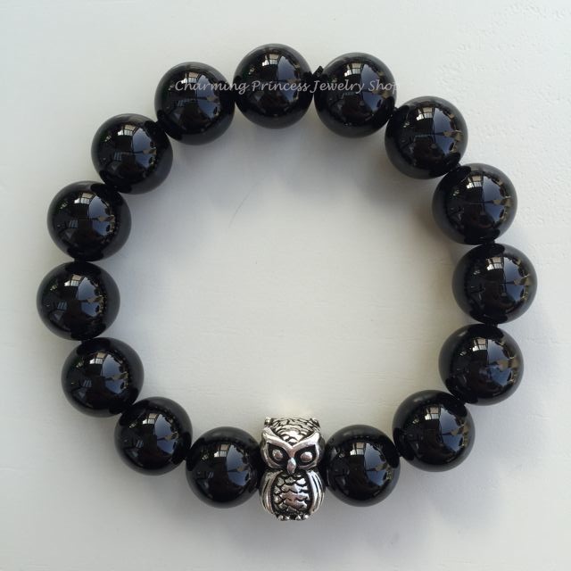 Black Onyx and Sterling Silver Owl 10 mm โอนิกซ์ดำหรือนิลประดับนกฮูกเงินแท้ เพิ่มพลังบวกและรอบรู้มีปัญญาดั่งนกฮูก