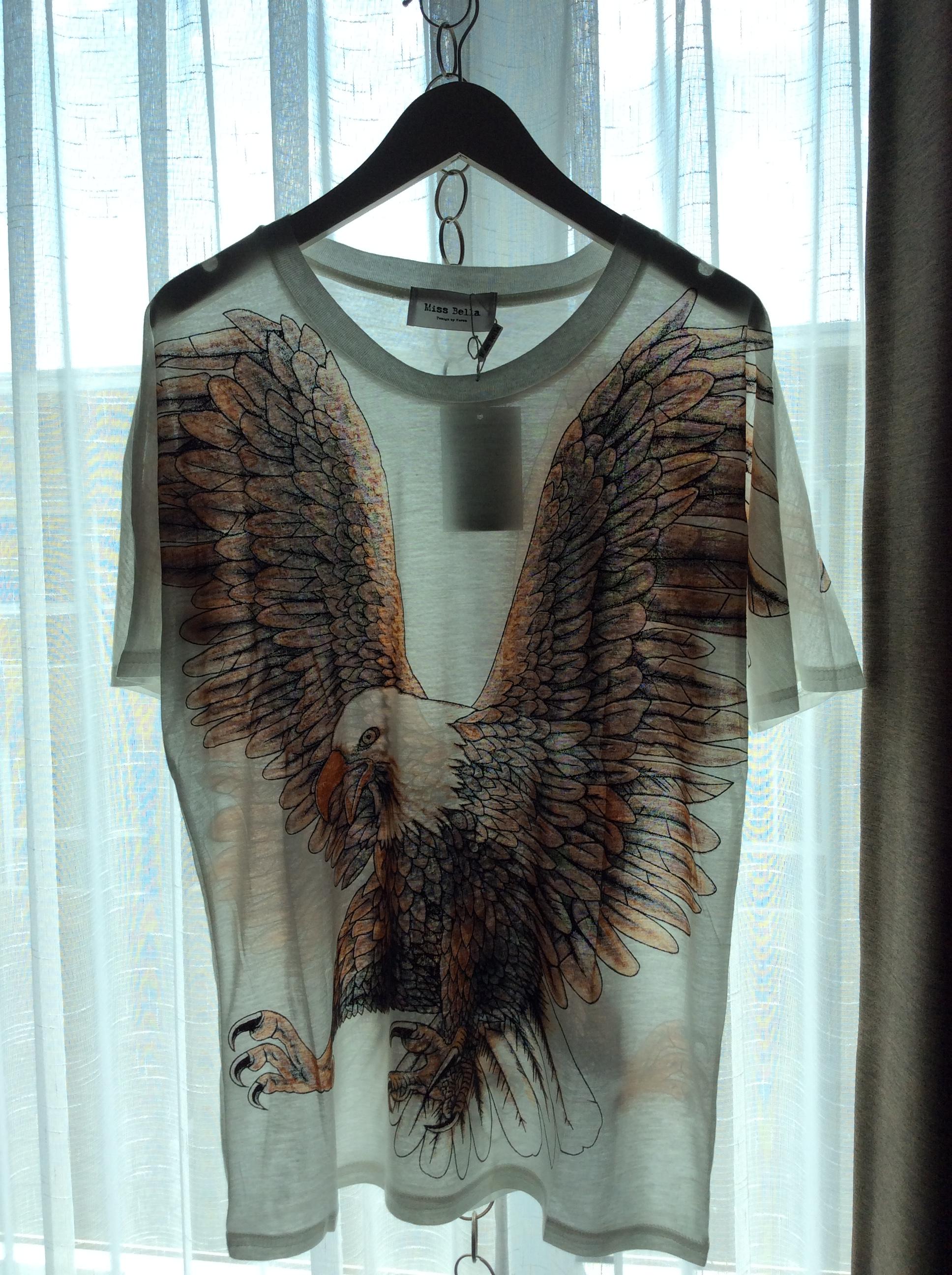 เสื้อยืด เสื้อมุ้งบางเฉียบ สกรีนลายนกอินทรีย์ ลายสกรีนหน้าหลัง