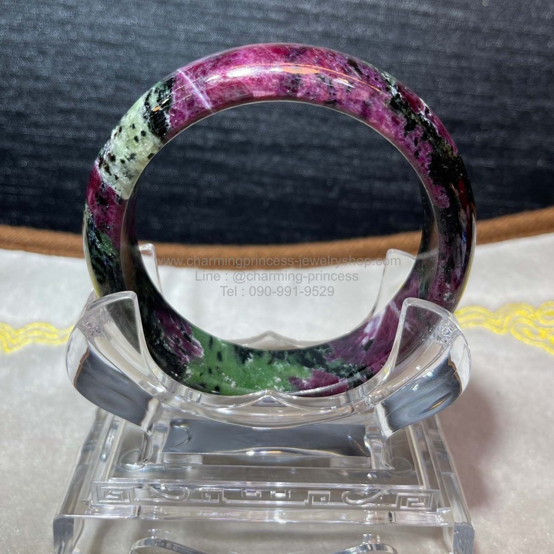 Ruby Zoisite, Anyolite Bangle กำไลข้อมือ รูบี้ซอยไซท์, เอนิโอไลต์ มีความเชื่อมั่นในเองและมีชีวิตตามที่คุณต้องการ ขนาด ความกว้างวงใน 60.5 มม