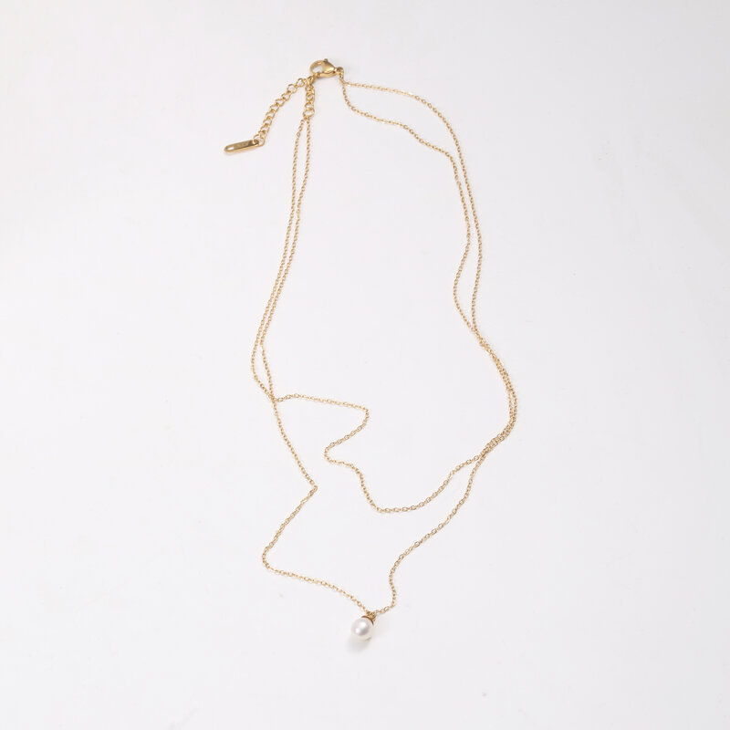 “เช็คสินค้าทัก line ก่อนโอนนะคะ”สร้อยคอสำหรับผิวแพ้ง่าย Unos สองเส้นในเส้นเดียว ประดับมุก_NT353C