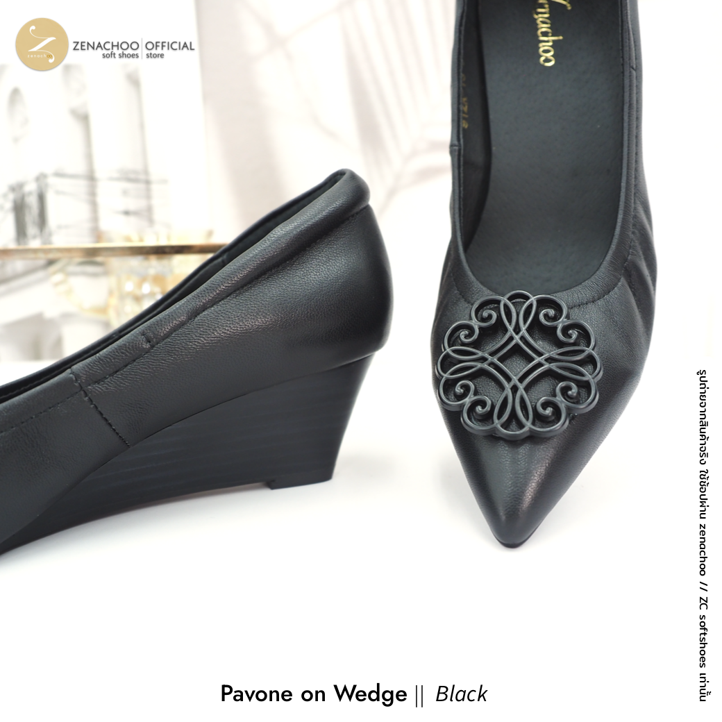 ทรงเตารีด ที่ใส่สบายที่สุดทรงปกติ:เปลี่ยนไซส์ได้-ไม่รับคืน Zenachoo Pavone Wedge สูง 2 นิ้ว รองเท้าหนังแกะแท้ ใส่สบายมาก