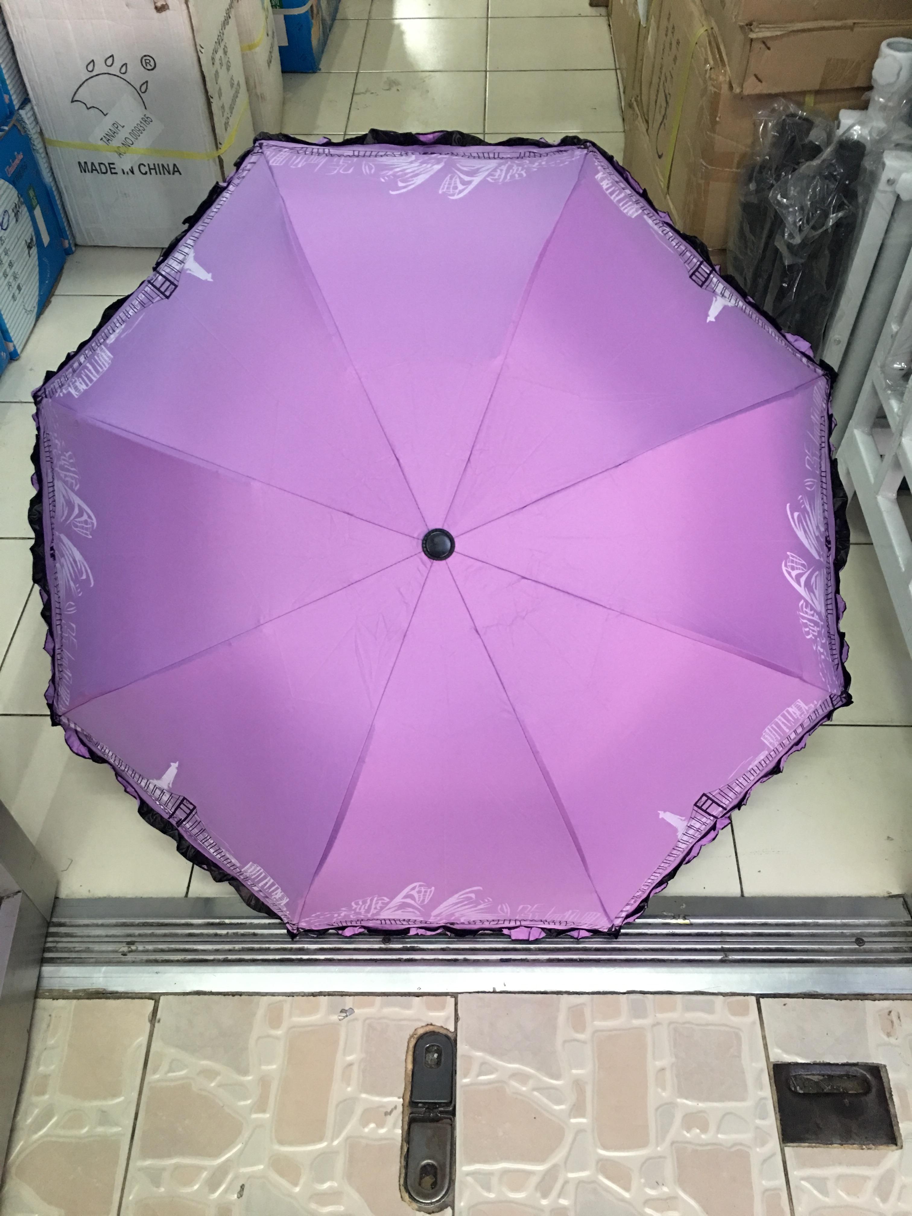 ร่มโค้งแฟชั่นรหัส657มีระบายยูวีสีดำ