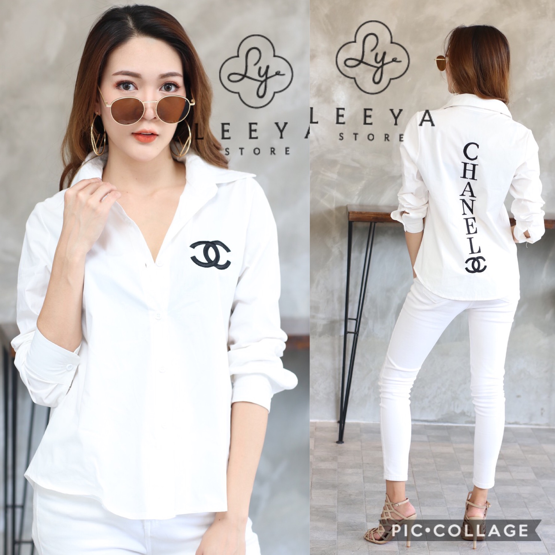 เสื้อเชิ้ตแขนยาว ปักสัญลักษณ์Chanel งานป้ายแบรนด์ตามรูป