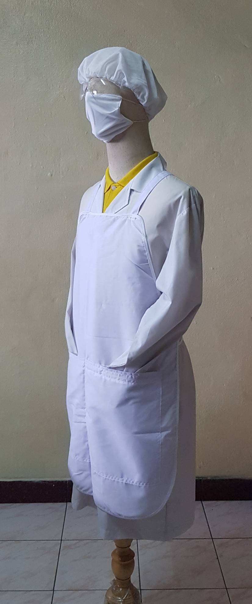 ผ้ากันเปื้อน ผ้าโทเร ขนาด 55 ซม. x 75ซม. สายไขว้หลัง กระเป๋า 2 ข้าง 1 ซิป