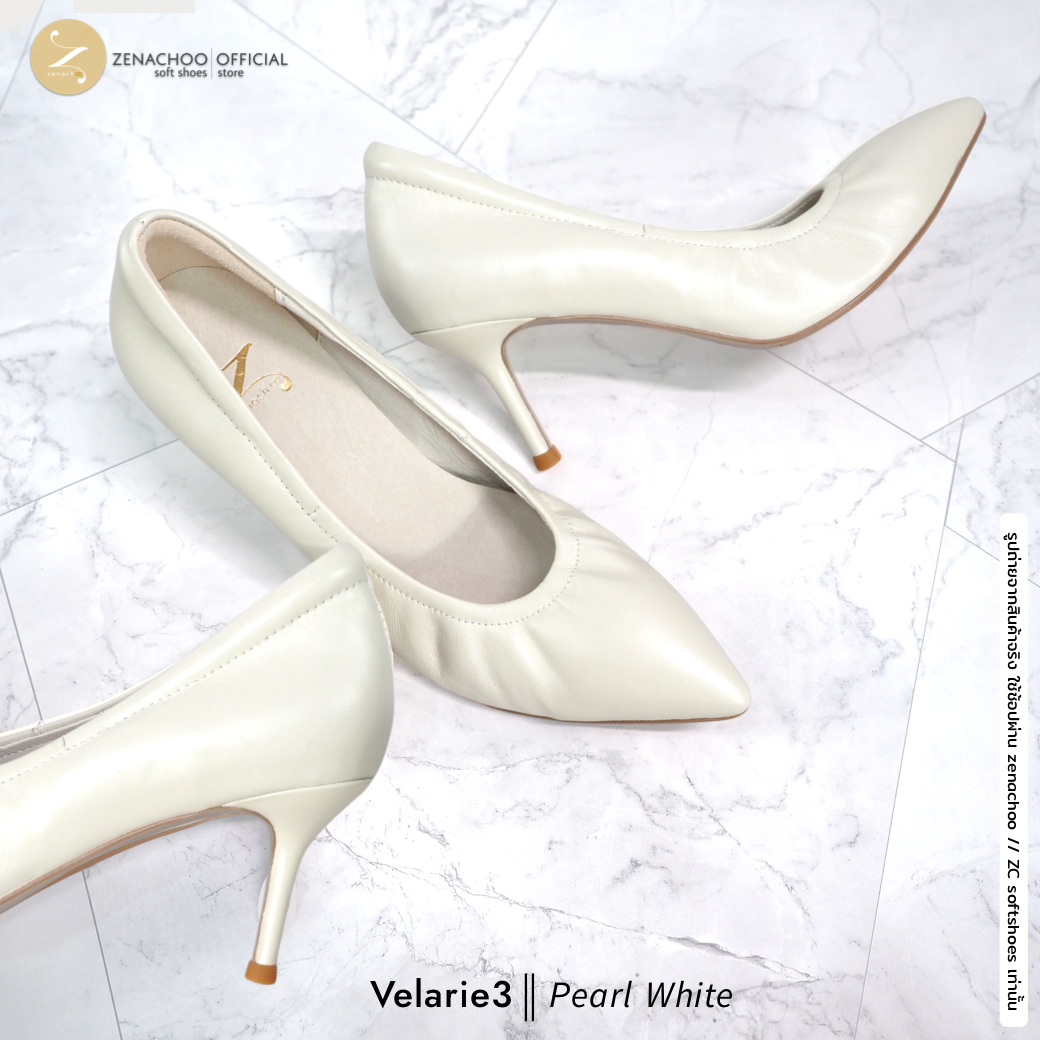 ทรงปกติ เปลี่ยนไซส์ได้-ไม่รับคืน รุ่นขายดี Zenachoo Velarie3 สูง 3 นิ้ว สี Pearl White รองเท้าหนังแกะแท้ หัวแหลมหน้ากว้าง
