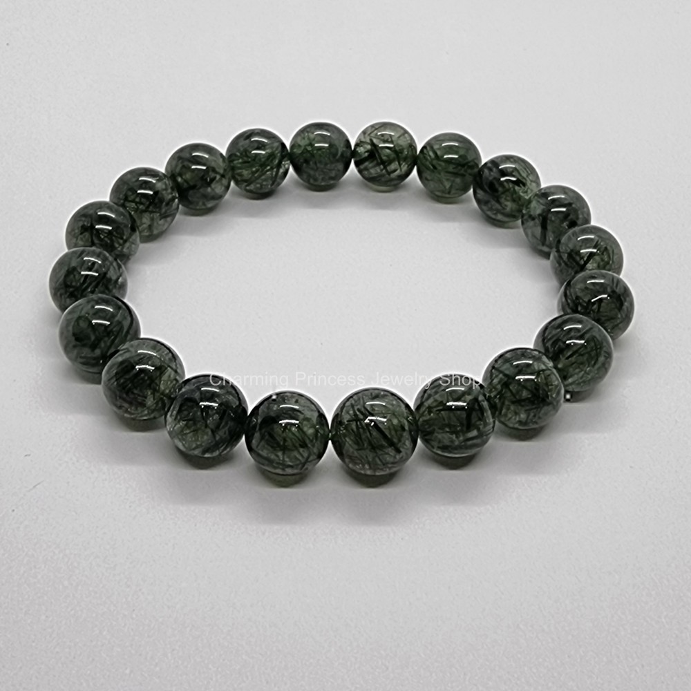 ไหมเขียวเหนี่ยวทรัพย์ Green Rutilated Quartz 10 มม AA ส่งผลให้นำพาโชคลาภเพิ่มทวีคูณ เส้นไหมละเอียด เห็นเป็นสีเขียวสด
