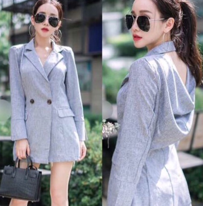 เสื้อสูทBlazer ถ่วงหลัง ทรงเกร๋ สไตล์สาวเกาหลี ใส่เป็นเดรสสั้นก็สวยเท่ เก๋ไก๋ แบบสาวเกาหลีเลยจ้า