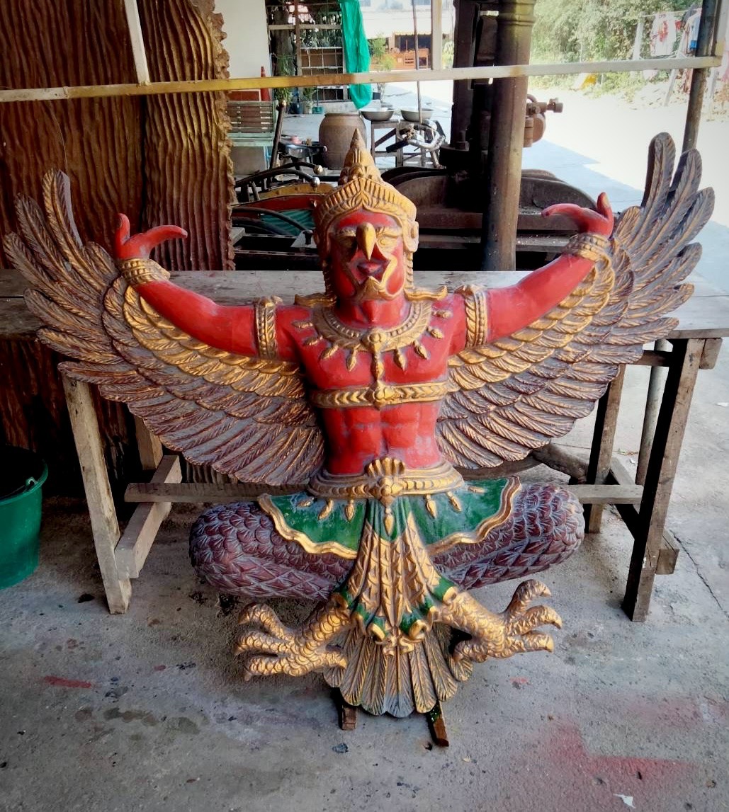 พญาครุฑไม้สัก ขนาด145ซม ครุฑไม้แกะสลัก