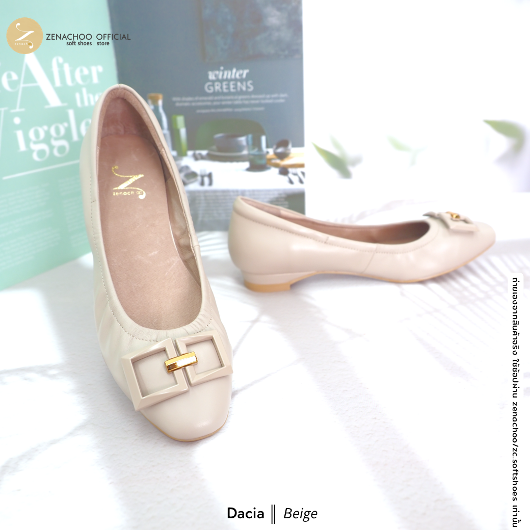 รองเท้าคัชชูหัวมน หนังแกะแท้ ทรงFlat หนังแกะนิ่ม Dacia flat สูง 1 นิ้ว ใส่สบาย ทรงปกติ เปลี่ยนไซซ์ได้ ไม่รับคืนสินทุกกรณี