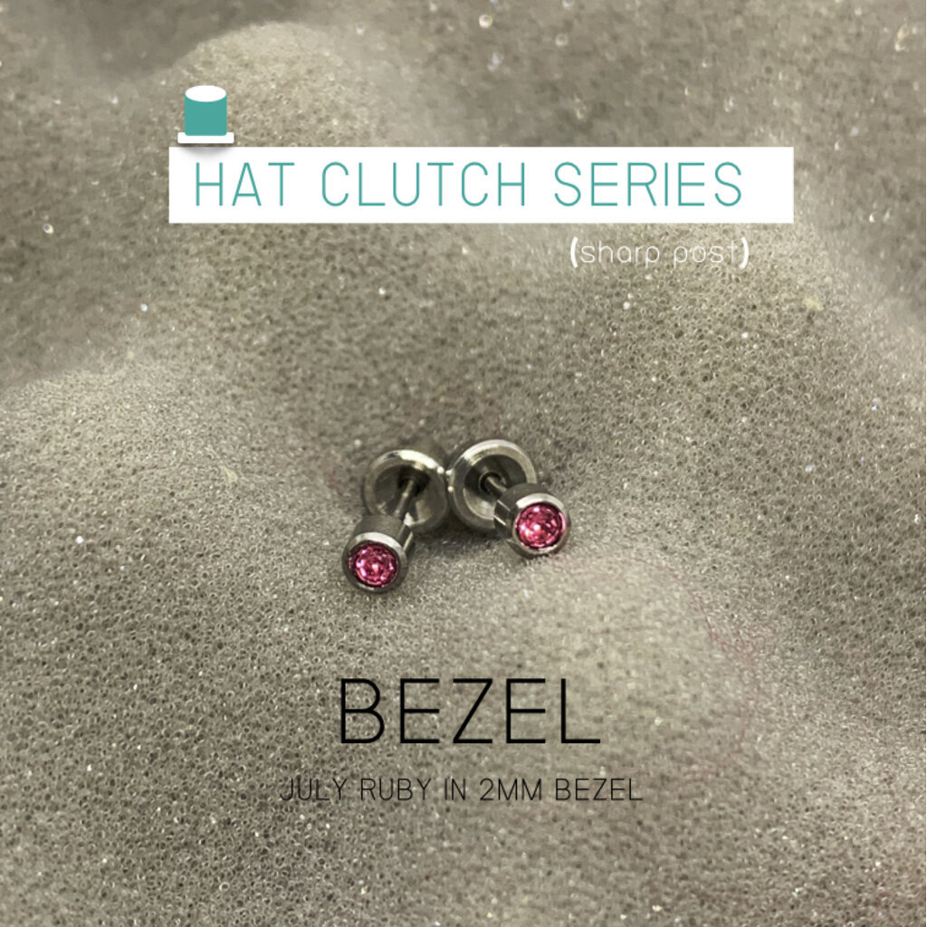 ส่งฟรี!(ไทเทเนี่ยม 100%) ต่างหูสำหรับผิวแพ้ง่ายแป้นตัน ปลอดภัย 100% Titanium Bezel Rubyr สีชมพู 3mm