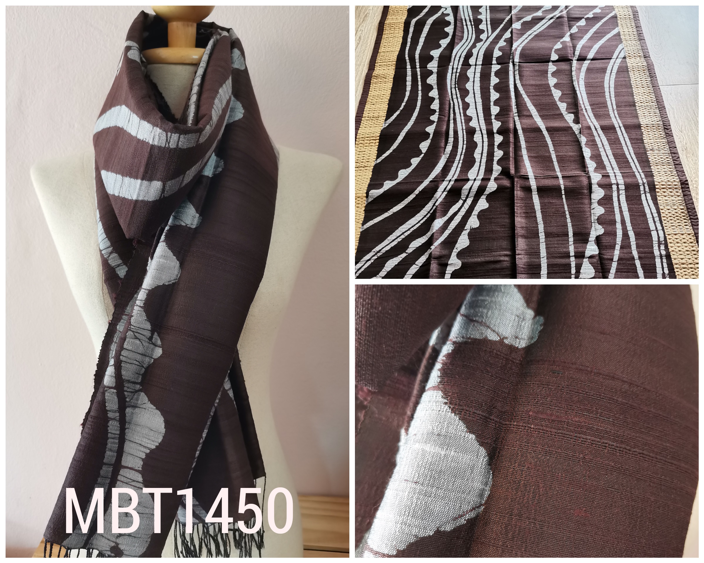 ผ้าพันคอ-คลุมไหล่ไหมแท้ทอมือ ลายบาติก Handmade