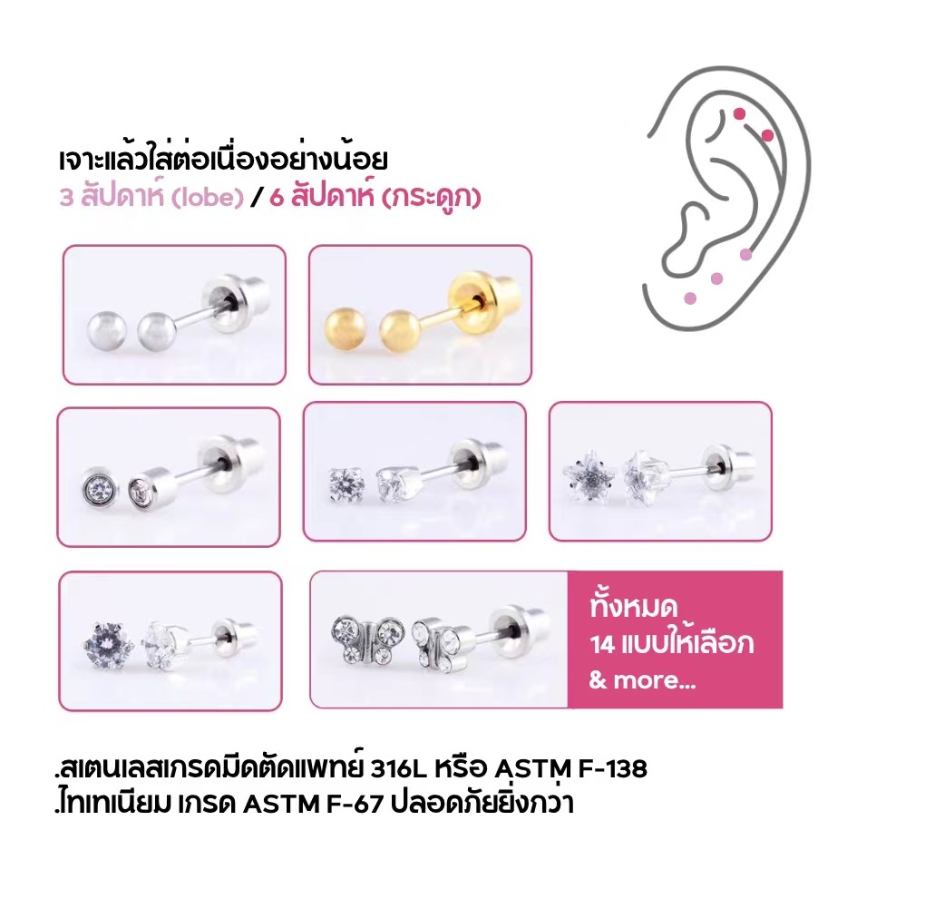 Jelly Fish ต่างหูเจาะแป้นหมวกตัน เจาะเอง DIY ที่บ้านได้ง่ายๆ อุปกรณ์ครบพร้อมเจาะในกล่อง วัสดุปลอดภัย 100%