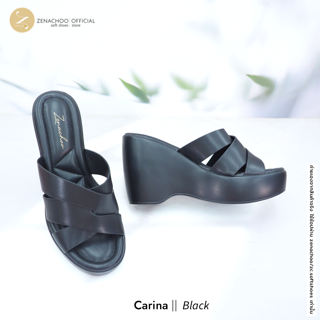 ทรงปกติ เปลี่ยนไซส์ได้-ไม่รับคืน ส้นเตารีด เสริมหน้า Zenachoo Carina สูง 3.5 นิ้ว รองเท้าหนัง สังเคราะห พื้นนิ่มมาก