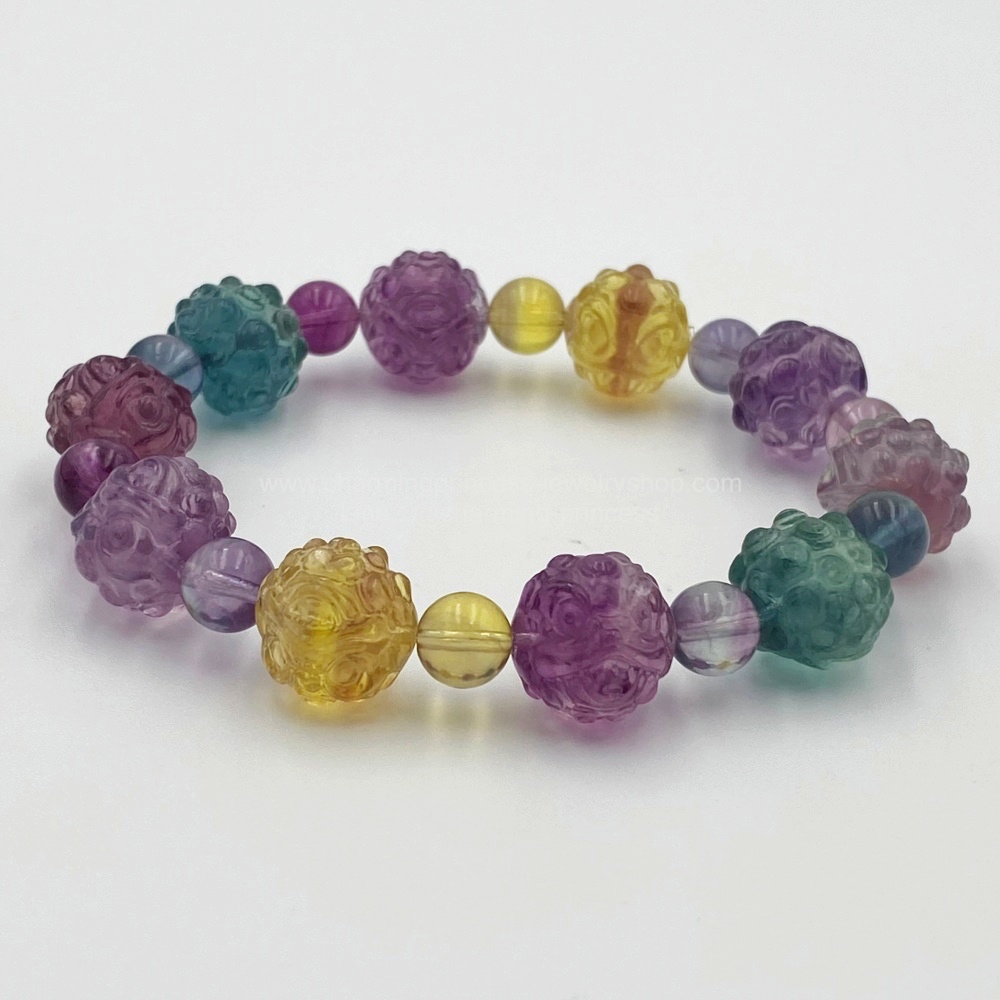 มังกร : โชคลาภ รุ่งเรือง แกะจากหินฟลูออไรด์ Fluorite สีพลาสเทล Pastel 13 มม
