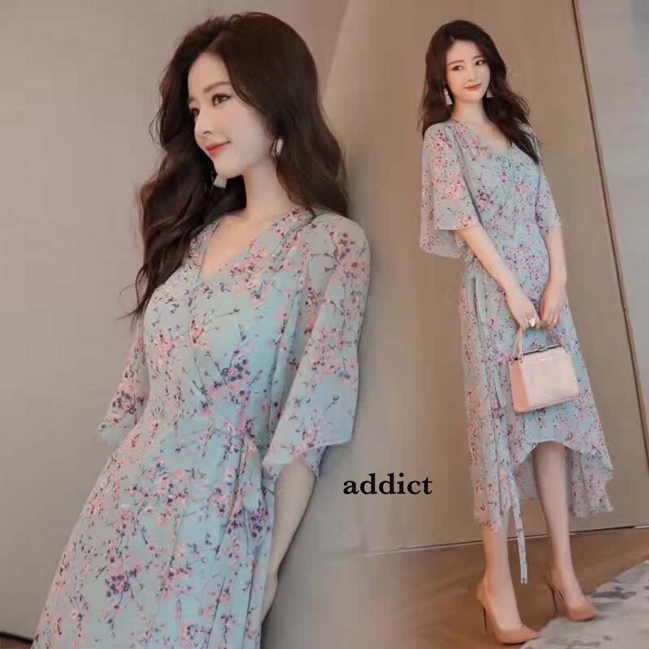 เดรสลายดอกไม้ มีซับในแยกชิ้น