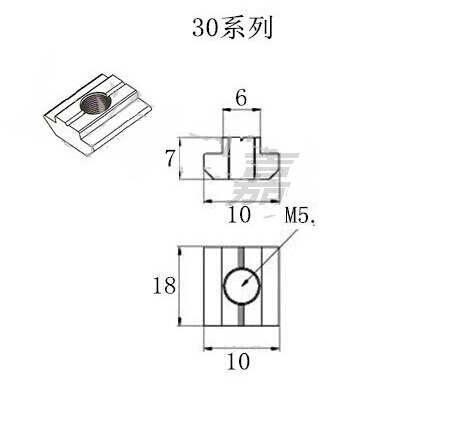 square nut M5 สำหรับอลูมิเนียมโปรไฟล์ National Standard Series 30 (ร่องพิเศษ)