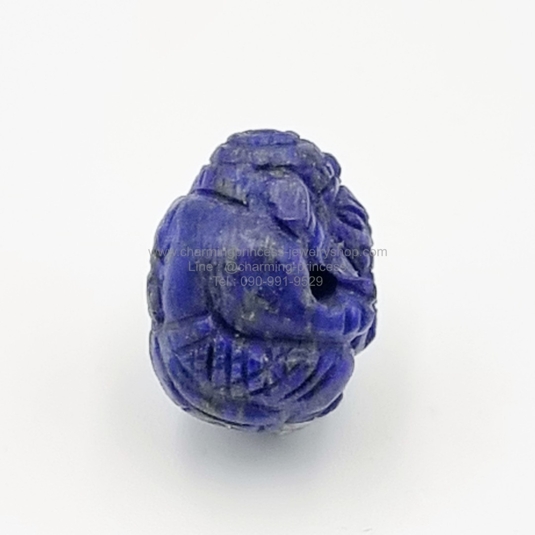 หินสีน้ําเงิน ลาพิส ลาซูลี แกะรูปพระพิฆเนศ มีรูสำหรับร้อยสร้อยข้อมือ ขนาด 19x16 mm