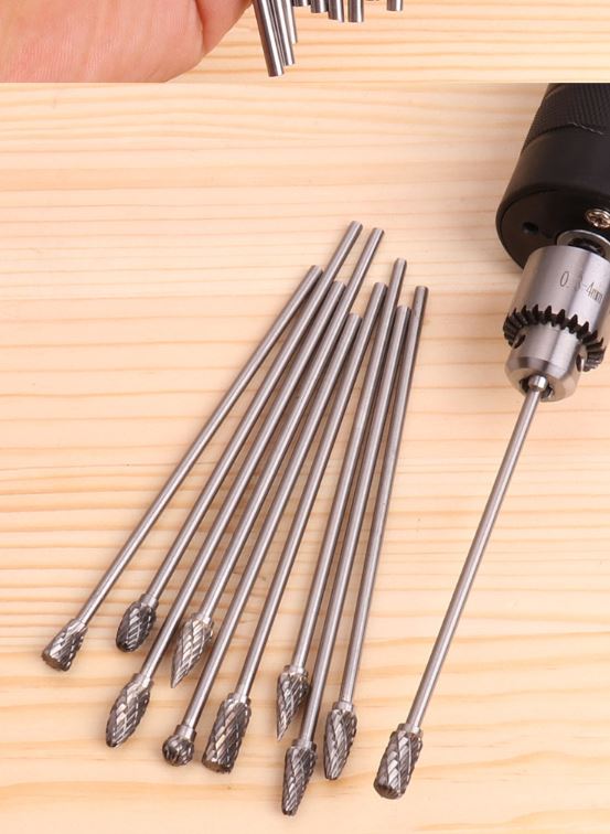 DS10 ชุดดอกเจียรคาร์ไบแกน 3 มิล แกนยาว 100 มิล สำหรับ เจียรฝาสูบ พอทไอดี หรือที่ลึกๆ ชด 10 ดอก