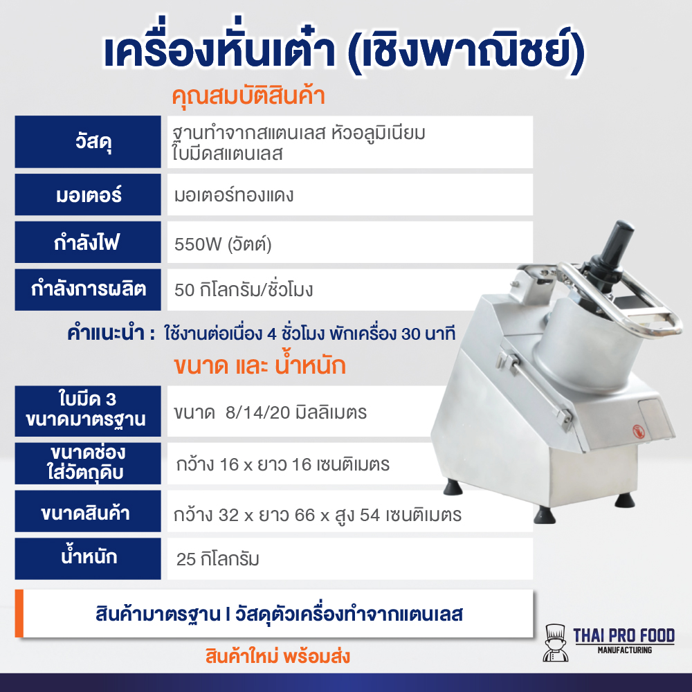 เครื่องหั่นเต๋า (เชิงพาณิชย์) มีใบมีดให้ 3 ขนาดมาตรฐาน 8/14/20 มิลลิเมตร หั่นเเครอท หัวไชเท้า แตงกวา มันฝรั่ง เผือก