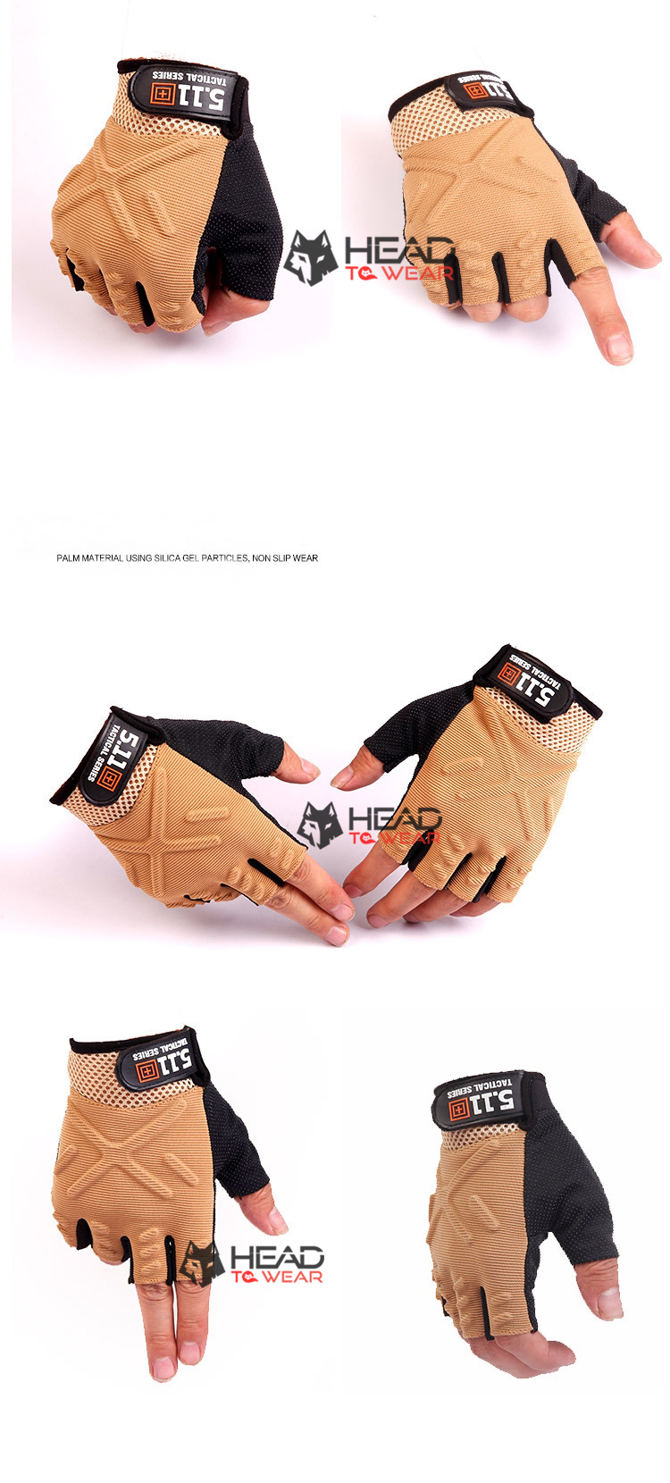 ถุงมือครึ่งนิ้ว ลายตัวเอ็กซ์ 5.11 : สีน้ำตาลทราย Tan รหัส GT011