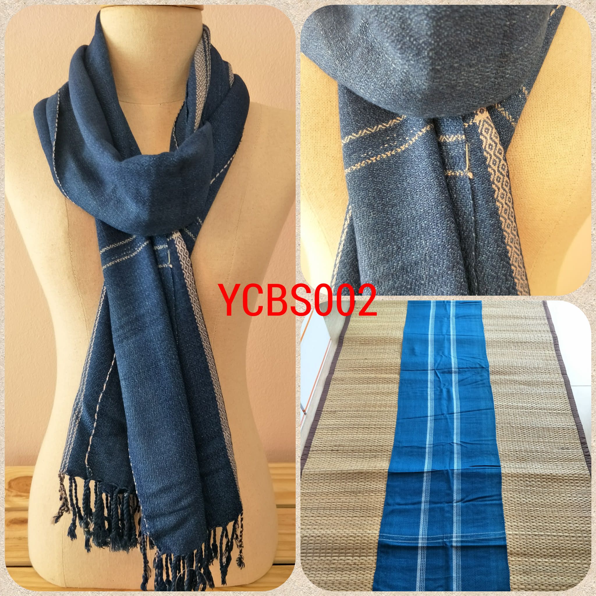 ผ้าพันคอผ้าฝ้ายย้อมคราม ทอมือ ออร์แกนิค