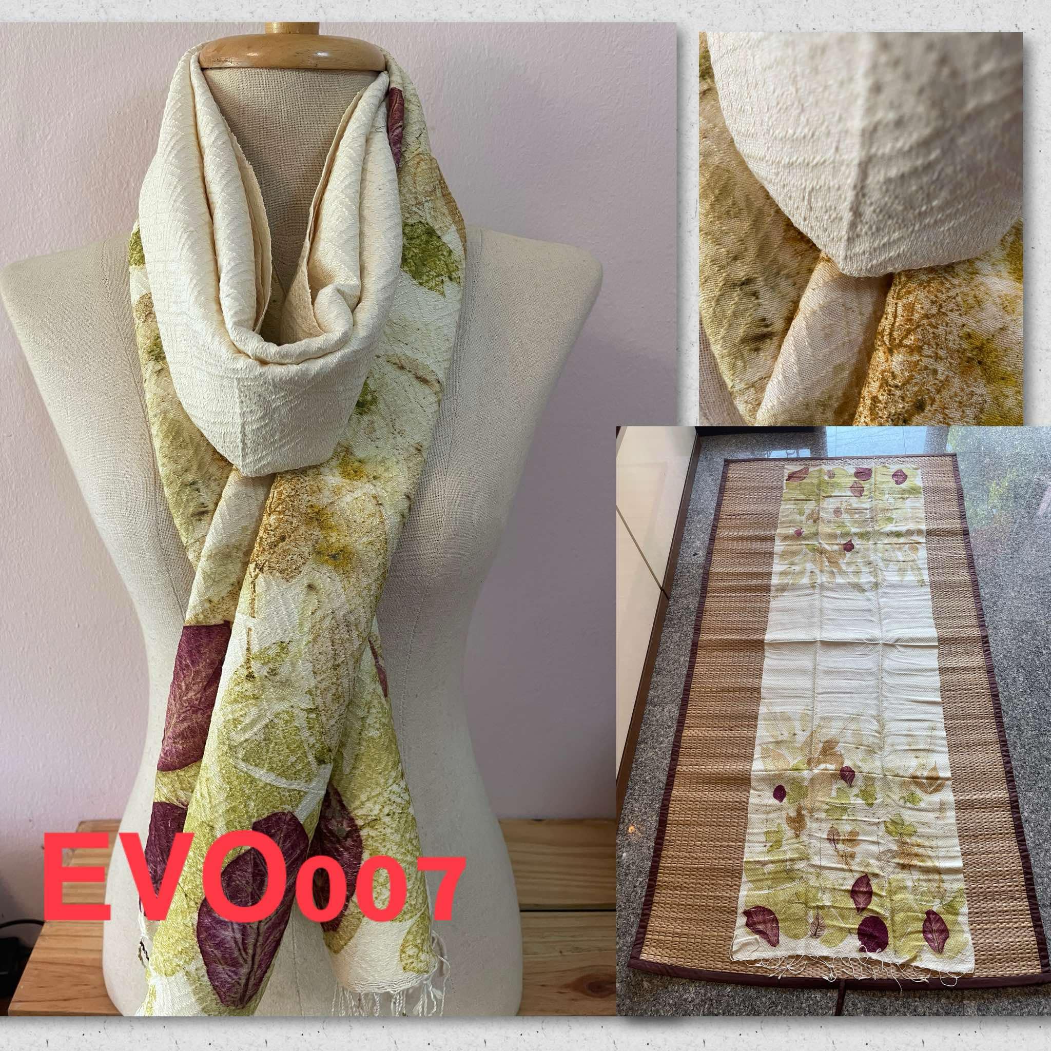 ผ้าพันคอไหมแท้ พิมพ์ลายใบไม้ ออร์แกนิก Eco Print