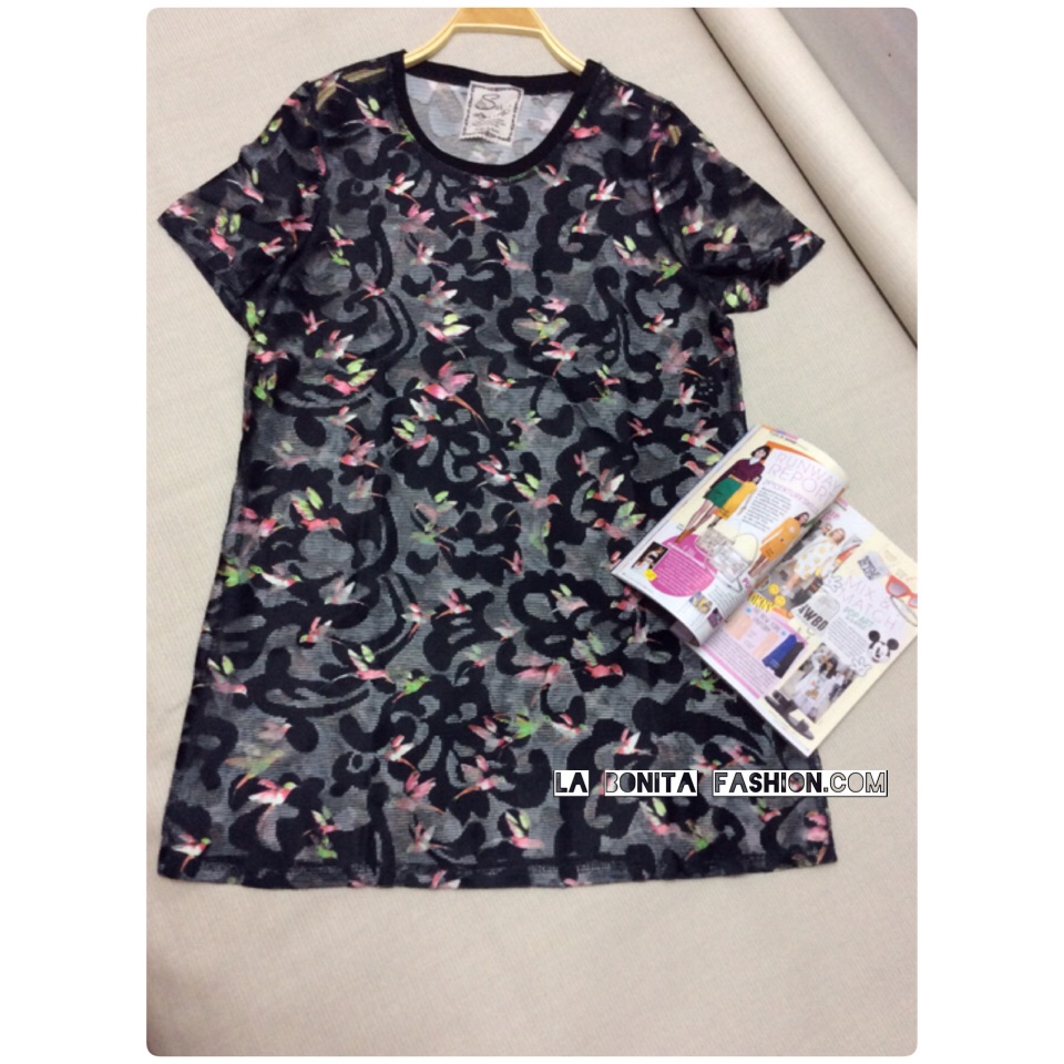 !!!Best - Sellerเดรสผ้าลูกไม้ตาข่ายเนื้อผ้านิ่ม ลายนก สไตล์ Zara มาพร้อมเสื้อกล้ามซับในเนื้อดีผ้านุ่มลื่นยืดหยุ่นได้เยอะ