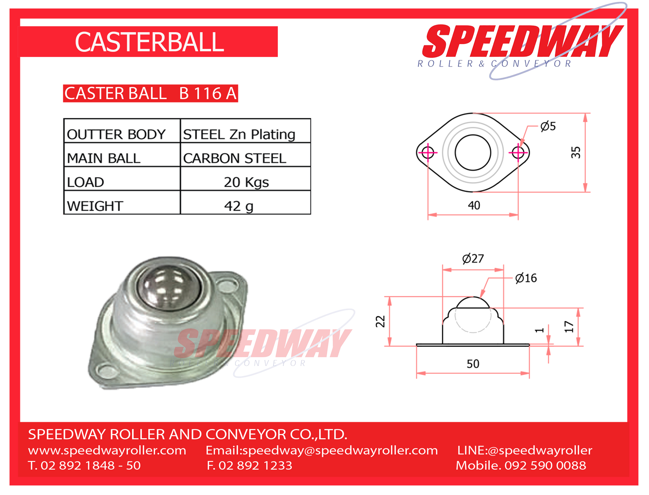 SPEEDWAY CASTER BALL B116 บอลลำเลียง B116