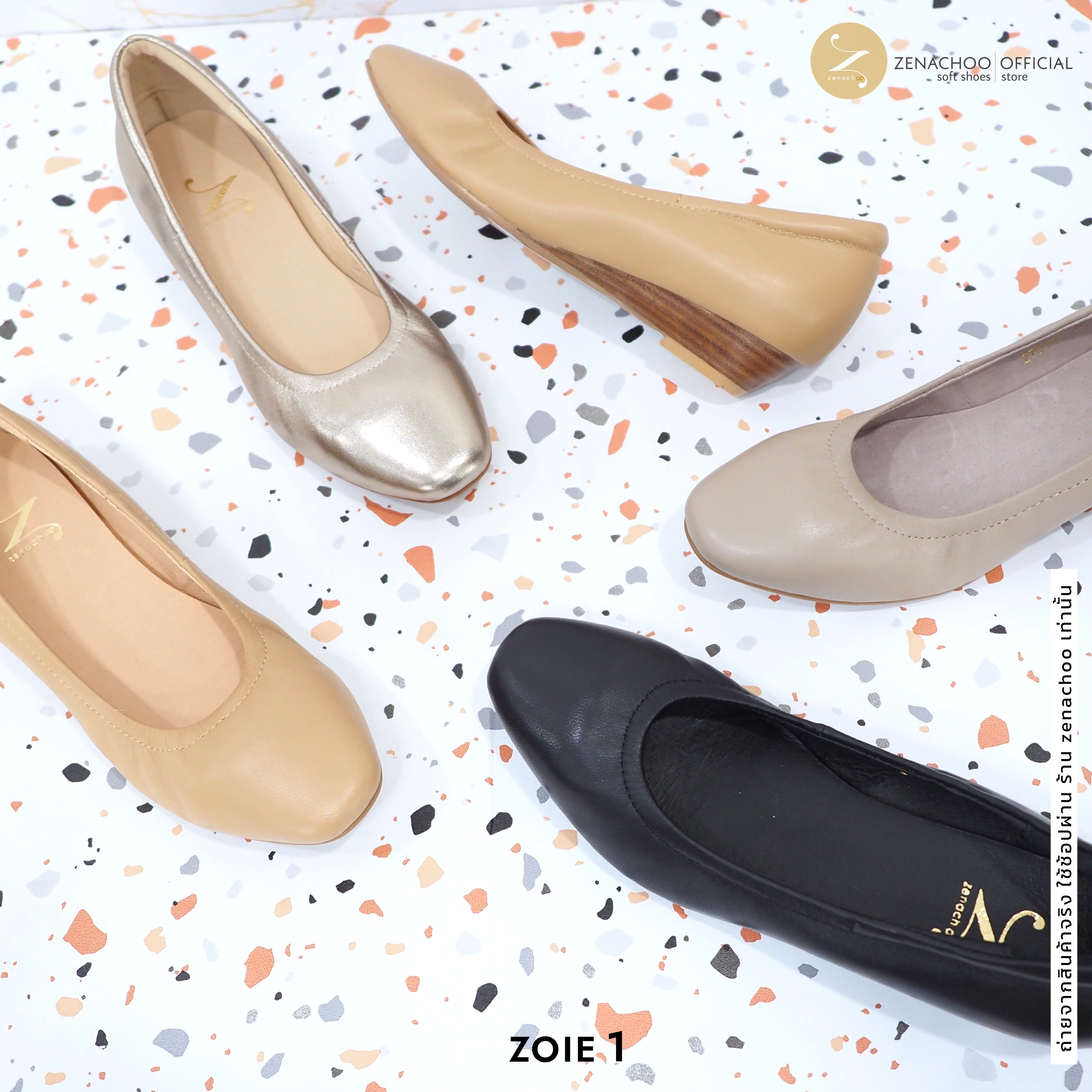 ทรงปกติ เปลี่ยนไซส์ได้-ไม่รับคืน Zenachoo รุ่นขายดี Zoie1 ส้นเตารีดสูง 1นิ้ว รองเท้าหนังแกะแท้