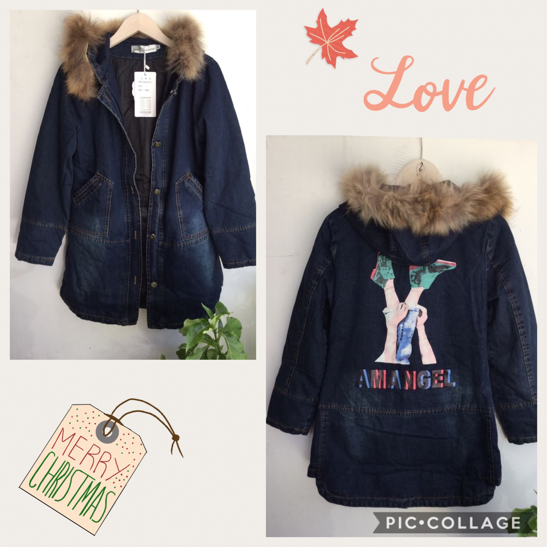 เสื้อกันหนาวมีฮู้ดขนฟู เสื้อโค้ทกันหนาวผ้ายีนส์สไตล์เกาหลี