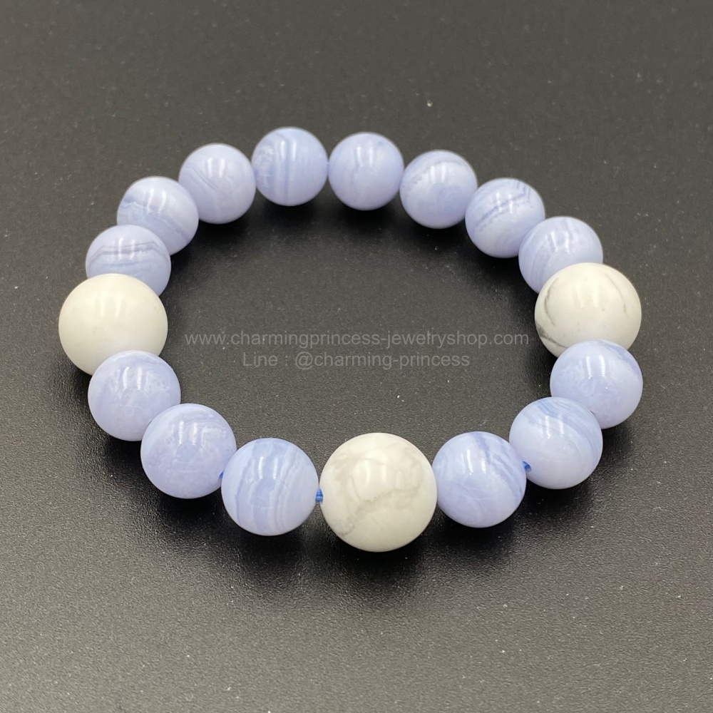 Blue Lace Agate 10 mm & Howlite 12 mm บลูเลซอาเกต ฮาวไลท์ หลับสบายและใจเย็น