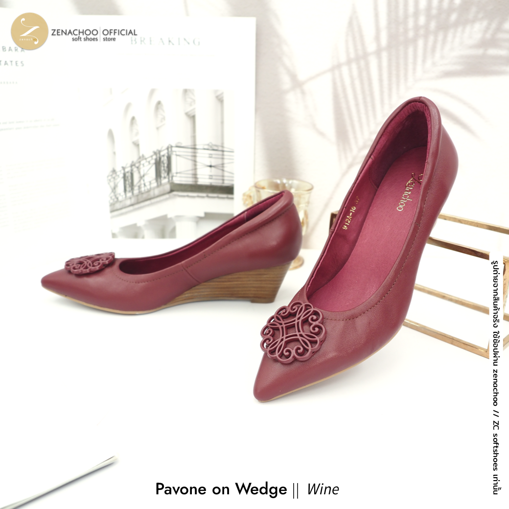 ทรงเตารีด ที่ใส่สบายที่สุดทรงปกติ:เปลี่ยนไซส์ได้-ไม่รับคืน Zenachoo Pavone Wedge สูง 2 นิ้ว รองเท้าหนังแกะแท้ ใส่สบายมาก