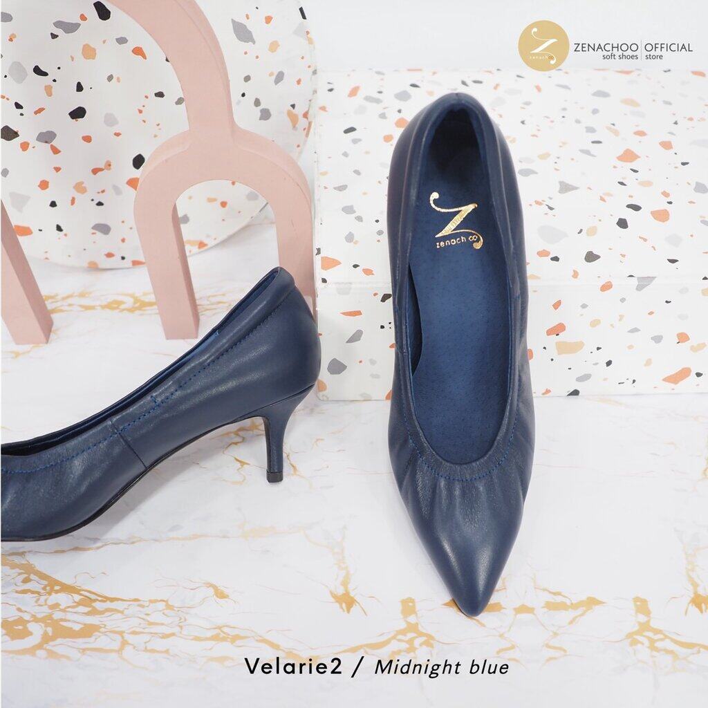 ทรงปกติ เปลี่ยนไซส์ได้-ไม่รับคืน zenachoo ส้นสูง 2 นิ้วหัวแหลมหนังแกะแท้ Velarie2 สี Midnight blue