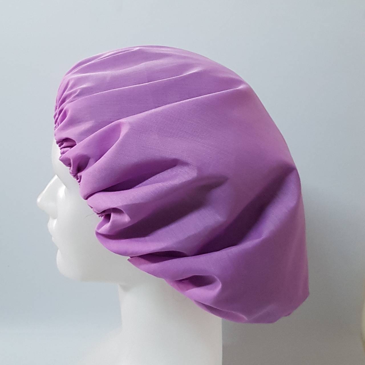 หมวกซาลาเปา ผ้าสาลู สีม่วงอ่อน จำนวน 10 ใบ หมวกคลุมผมตาข่าย หมวกโรงงาน หมวกตาข่าย หมวกพนักงานฝ่ายผลิต