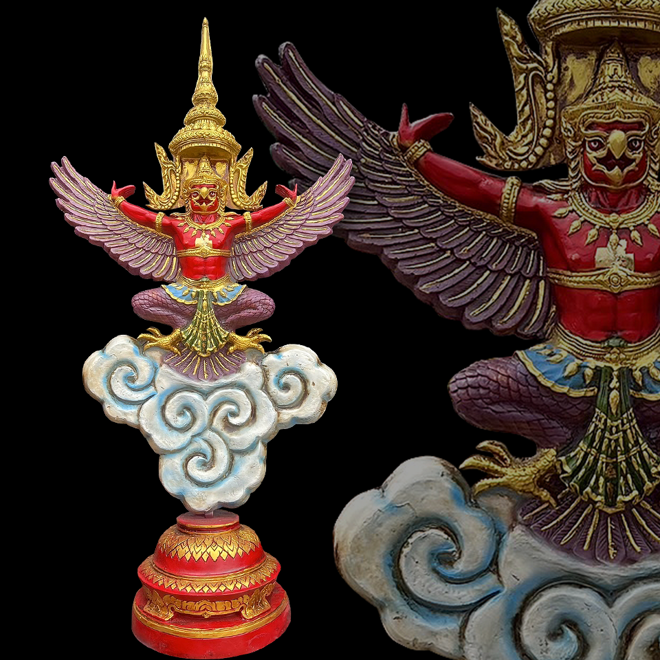 พญาครุฑ ครุฑตั้งโต๊ะบูชา ขนาดกว้างสูง70x130cm พญาครุฑเหนือเมฆ