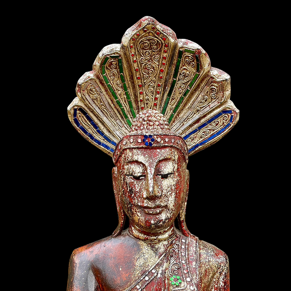 พระพุทธรูปไม้สัก แกะสลัก ปางนาคปรก อายุราว100ปี