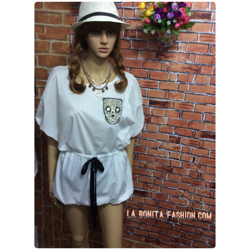 New!! เสื้อเกาหลีทรงหลวม แต่งหัวกะโหลก ช่วงเอวมีเชือกผูก
