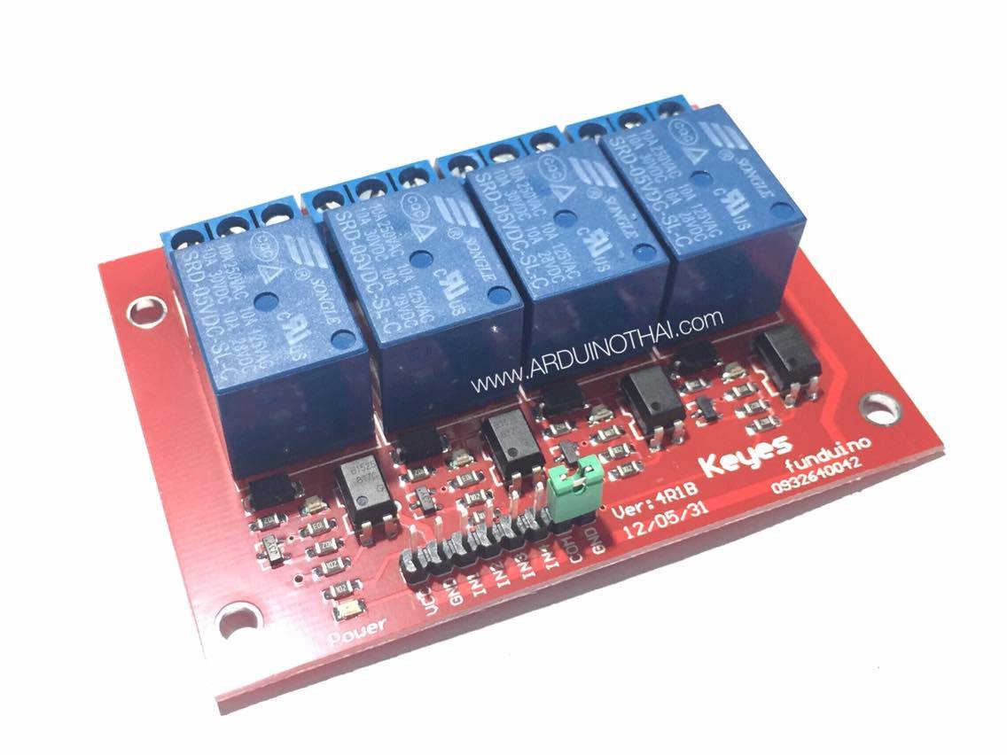 4 Channel 5V High Level Trigger Relay Module โมดูลรีเลย์ 4 ช่องควบคุมแบบแยกกราวน์