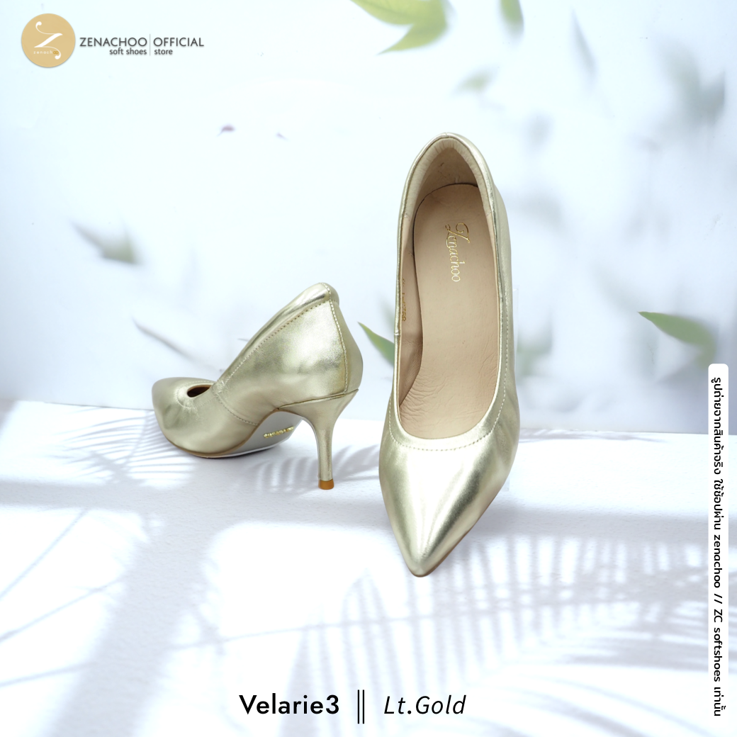 สีใหม่ ทรงปกติ เปลี่ยนไซส์ได้-ไม่รับคืน รุ่นขายดี Zenachoo Velarie3 สูง 3 นิ้ว สี Lt.Gold รองเท้าหนังแกะแท้ หัวแหลมหน้ากว้าง