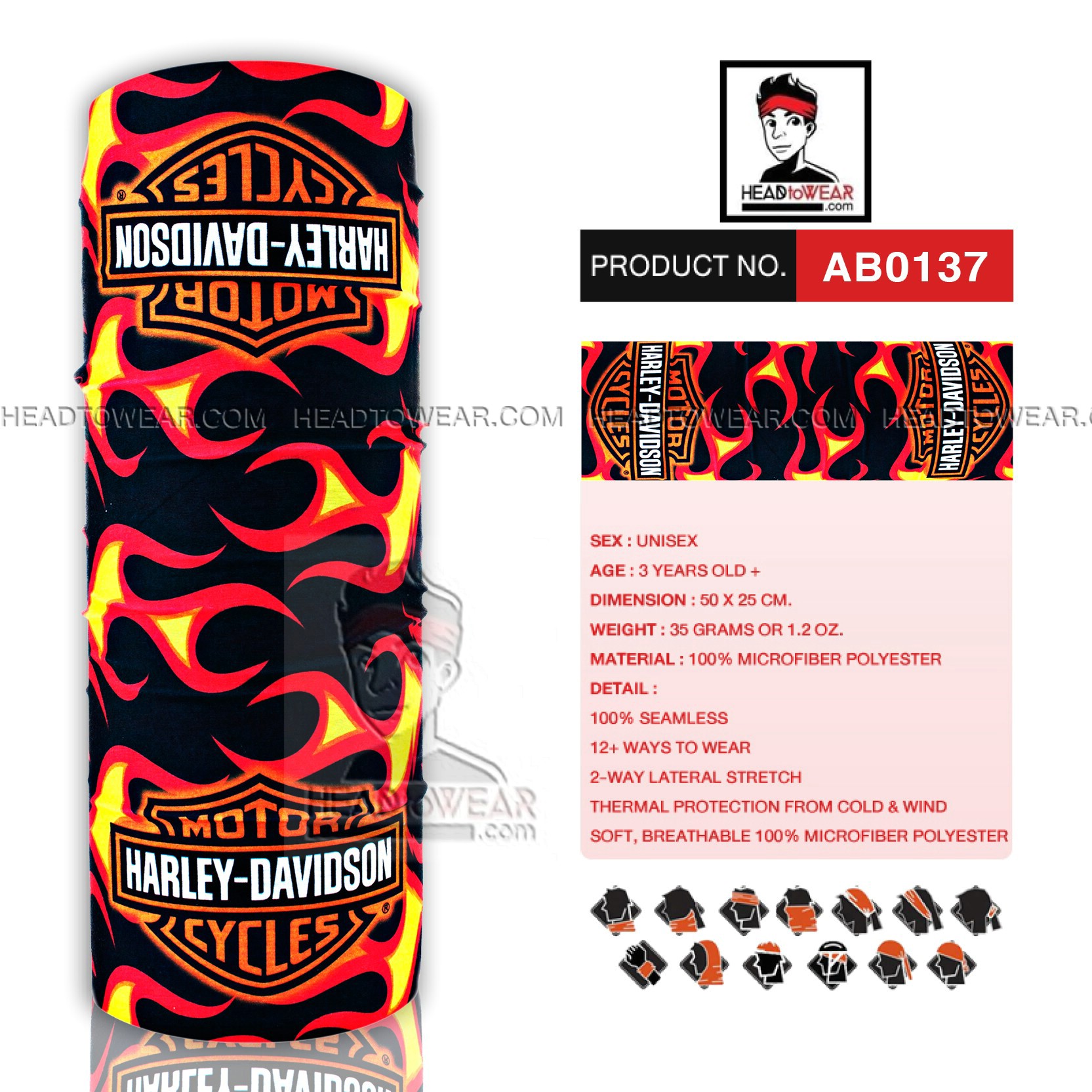 ผ้าบัฟ ผ้าโพกหัว ผ้าคาดผม HeadToWear รหัส AB0137