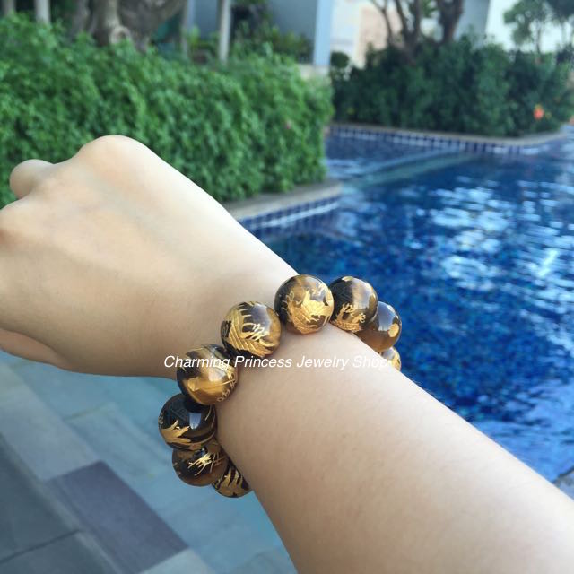 Tiger Eye ไทเกอร์อาย 16 มม หินตาเสือ แกะลายมังกร ความหมายดีมากๆ ทำมาค้าขึ้น ร่ำรวยเงินทอง พรั่งพร้อมลาภยศวาสนา